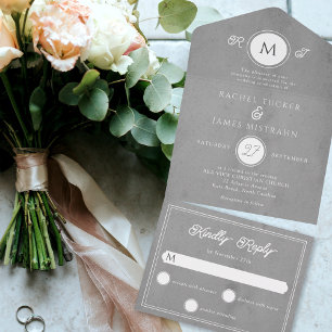 Modern Grey Parchment Paper Wedding All In One Invitation