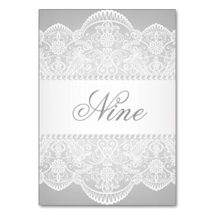 modern Grey pearl white lace vintage wedding Table Number