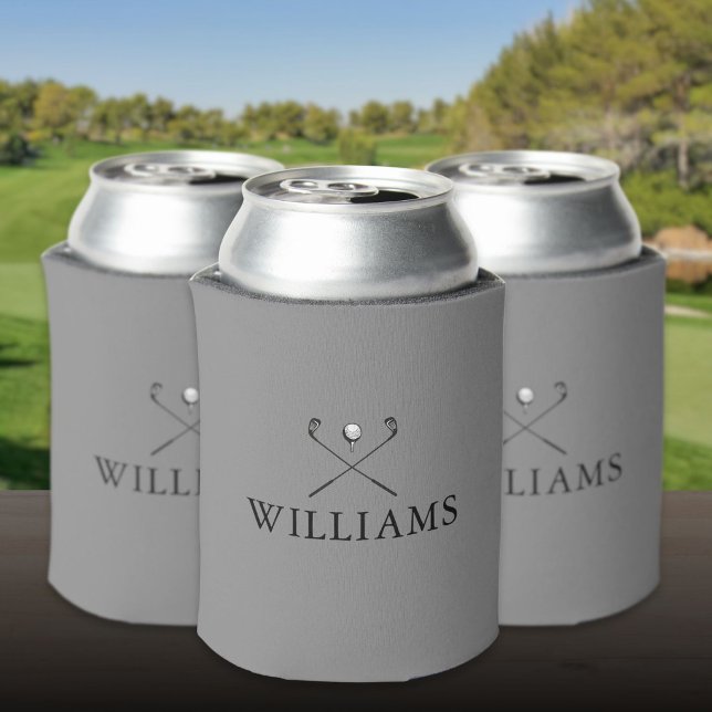 Modern Grey Personalised Name Golf Clubs Can Cooler (Modern Gray Personalized Name Golf Clubs Can Cooler)