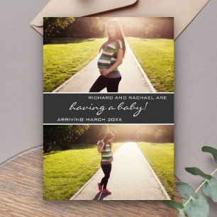 Modern Grey Photo Collage Pregnancy Announcement