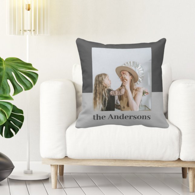 Modern Grey | Photo | Family Name Gift Cushion (Creator Uploaded)