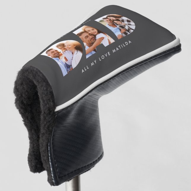 Modern grey Photo Golf Personalised Gift for Dad Golf Head Cover (3/4 Front)