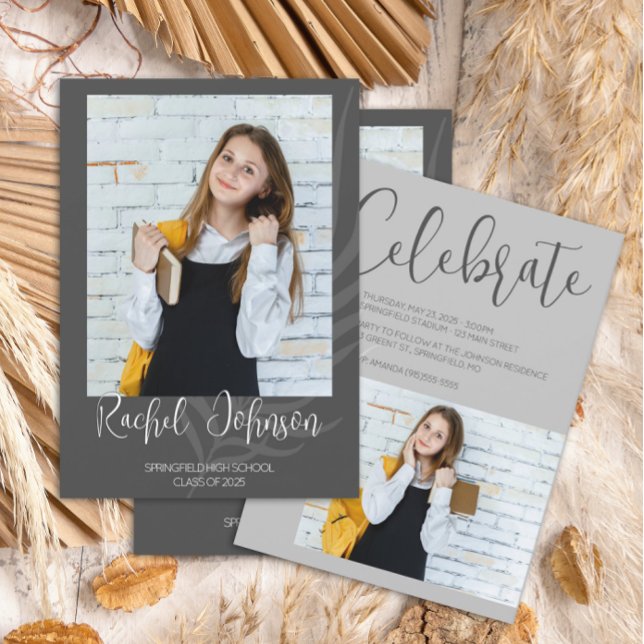 Modern Grey Photo Graduation Invitation (Creator Uploaded)