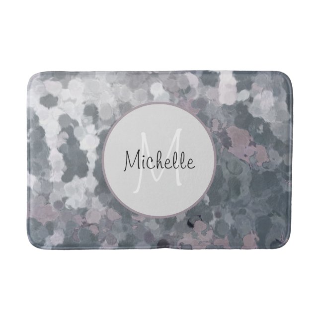  Modern Grey Pink Abstract Circles Monogram Bath Mat (Front)