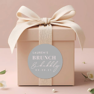 Modern Grey Pink Brunch and Bubbly Bridal Shower Classic Round Sticker