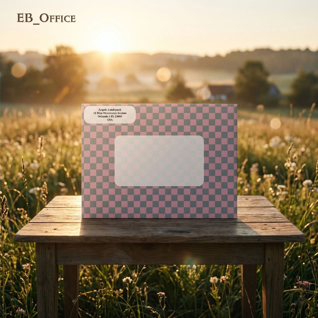 Modern Grey & Pink Chequered  Return Address  Envelope (Love the envelope, but looking for a different hue? Visit EB_Office to explore our full collection.)