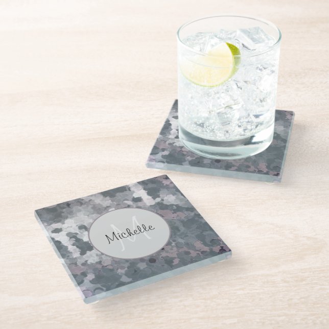Modern Grey Pink Circles Mammogram Personalise Glass Coaster (Angled)