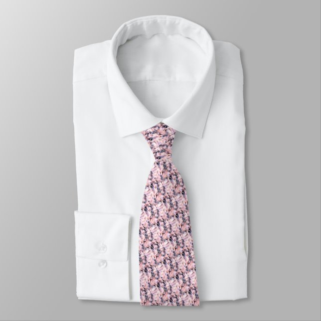 Modern Grey & Pink Fractal Gem Art Neck Tie (Tied)