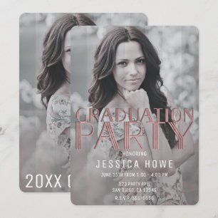 Modern Grey Pink Graduation Party Graduate Photo Invitation