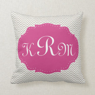 Modern Grey & Pink Monogram Cushion