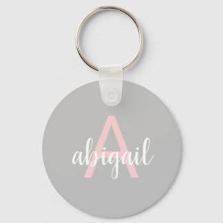 Modern Grey Pink Stylish Monogram Name and Initial Key Ring