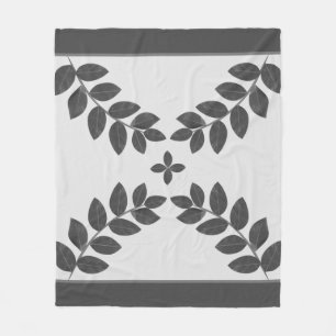 Modern Grey Plant Leaves Fleece Blanket