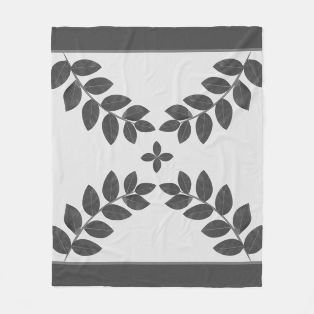 Modern Grey Plant Leaves Fleece Blanket (Front)