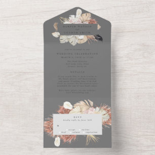 Modern Grey Premium Wreath Pampas Ultimate Wedding All In One Invitation
