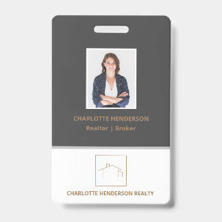 Modern Grey Real Estate Agent Photo ID Badge