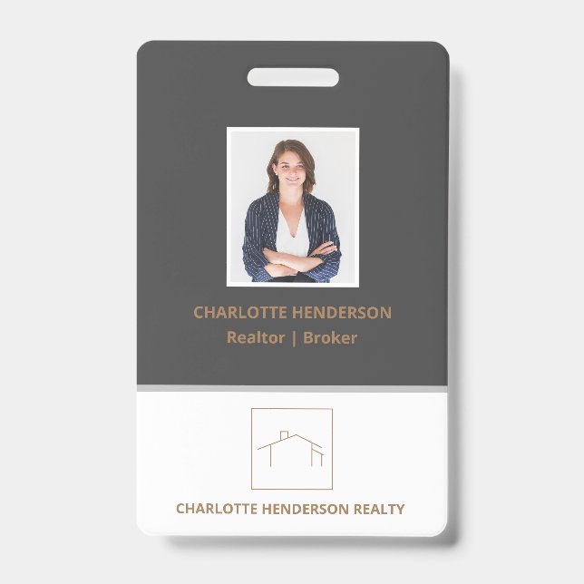 Modern Grey Real Estate Agent Photo ID Badge (Front)