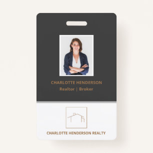 Modern Grey Real Estate Agent Photo ID Badge
