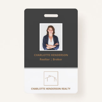 Modern Grey Real Estate Agent Photo ID Badge