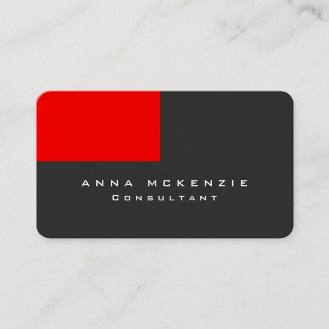 Modern Grey Red Minimalist Plain Trendy Creative Business Card (Front)