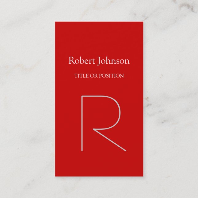 Modern Grey Red Monogram Business Card (Front)