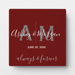 Modern Grey & Red  Monogram Wedding Keepsake  Plaque
