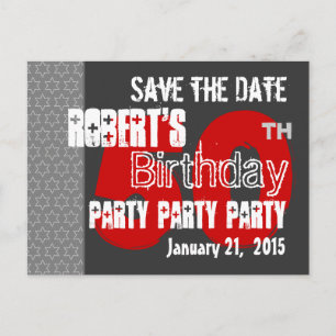 Modern Grey Red Save the Date 50th Birthday 46W Announcement Postcard