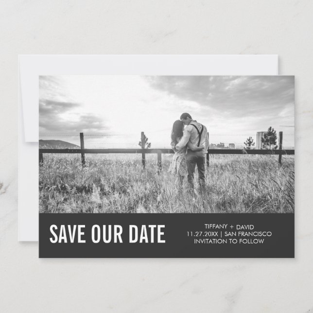 Modern Grey Save the Date with Photo (Front)