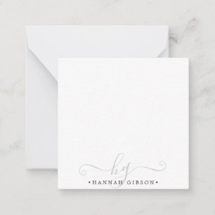 Modern Grey Script Initials Monogram Minimal Card