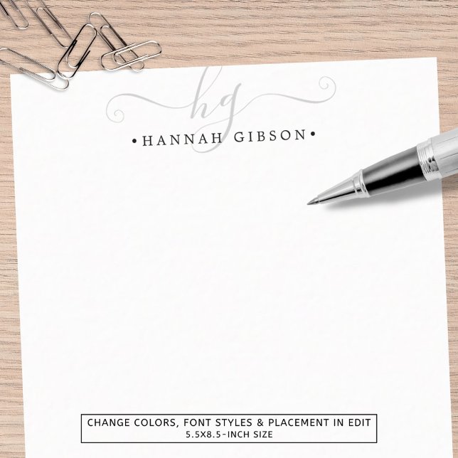 Modern Grey Script Initials Monogram Minimal Stationery (Creator Uploaded)