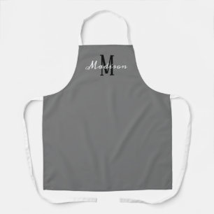 Modern Grey Script Monogram Personalised Kitchen Apron