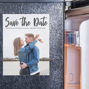 Modern Grey Script Save the Date Photo Magnet Card