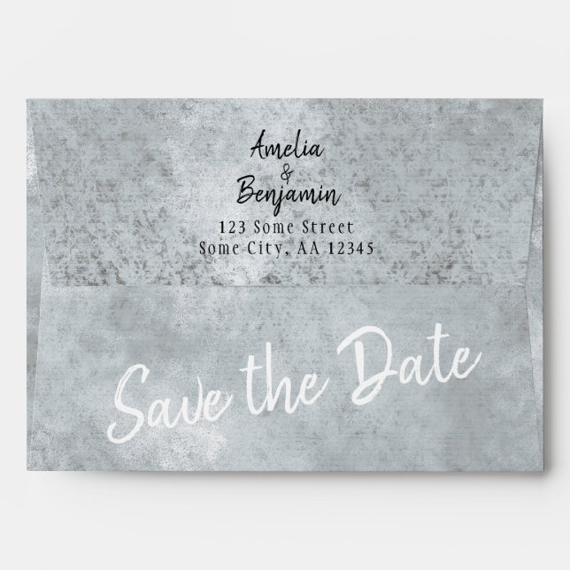 Modern Grey Script Save the Date Return Address Envelope (Back (Top Flap))