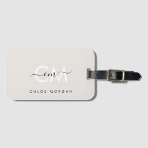 Modern grey script signature monogram luggage tag