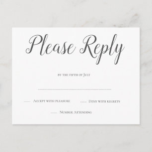 Modern grey script wedding rsvp postcards