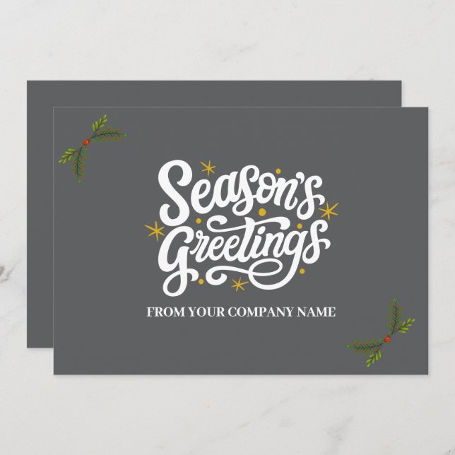 Modern Grey Season Greetings Business Holiday Card (Front/Back)