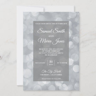 Modern Grey Silver Bokeh Wedding Invitation