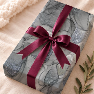 Modern Grey Silver Fluid Marble Abstract Wrapping Paper