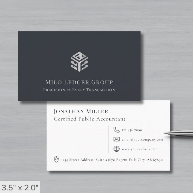 Modern Grey Silver Geometric Logo Business Card (Creator Uploaded)