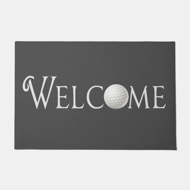 Modern Grey Simple Golf Ball Welcome Doormat (Front)