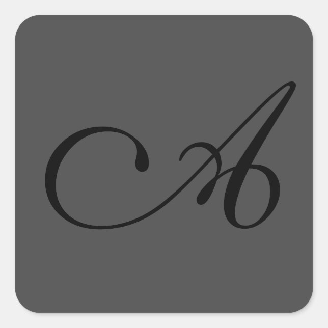 Modern Grey Simple Monogram Add Your Name Initial Square Sticker (Front)