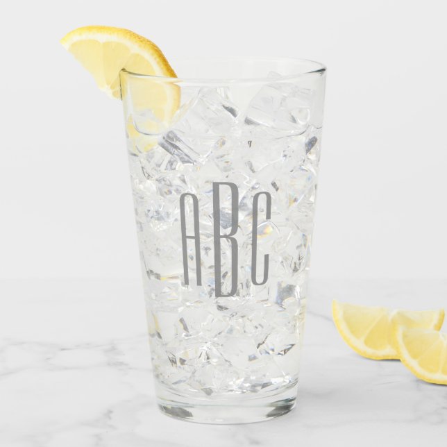 Modern Grey Simple Three Letter Monogram Glass (Front Ice)