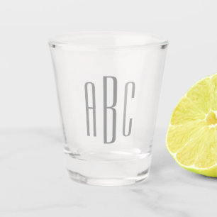 Modern Grey Simple Three Letter Monogram Shot Glass