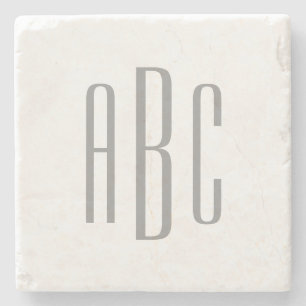 Modern Grey Simple Three Letter Monogram Stone Coaster