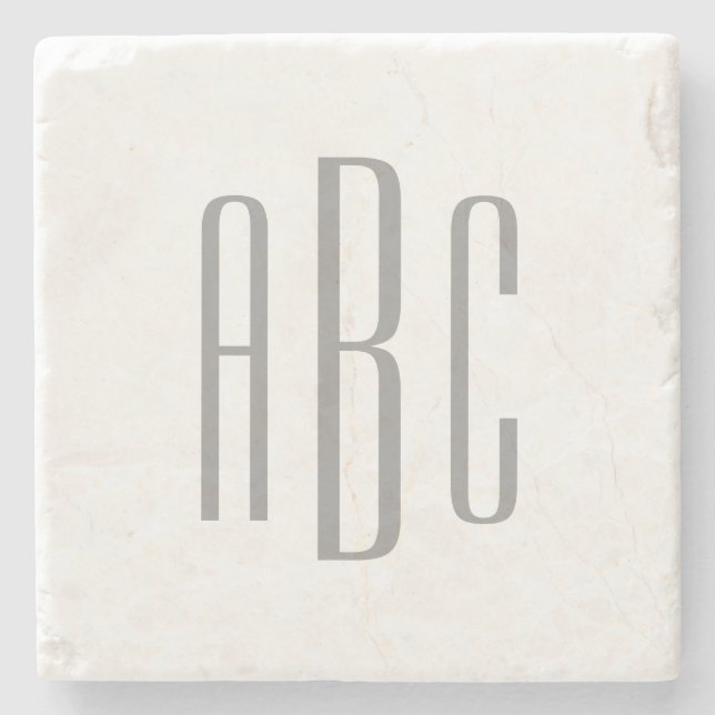 Modern Grey Simple Three Letter Monogram Stone Coaster (Front)