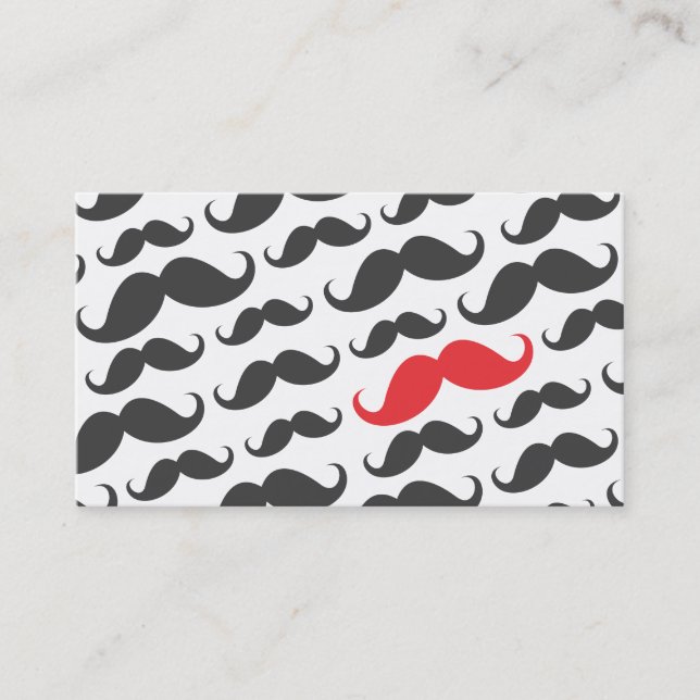 Modern grey single red moustache professional business card (Front)