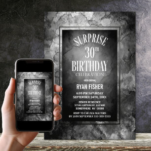 Modern Grey Slate Stone Surprise 30th Birthday Invitation