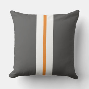 Modern Grey Slim Orange White Centre Stripes Cushion
