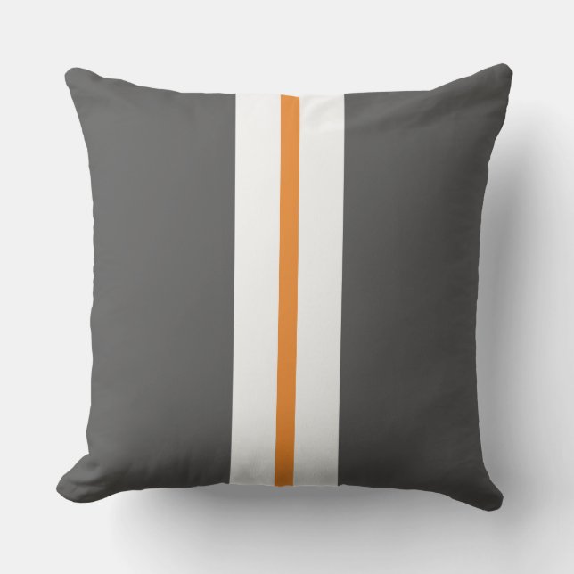 Modern Grey Slim Orange White Centre Stripes  Cushion (Front)