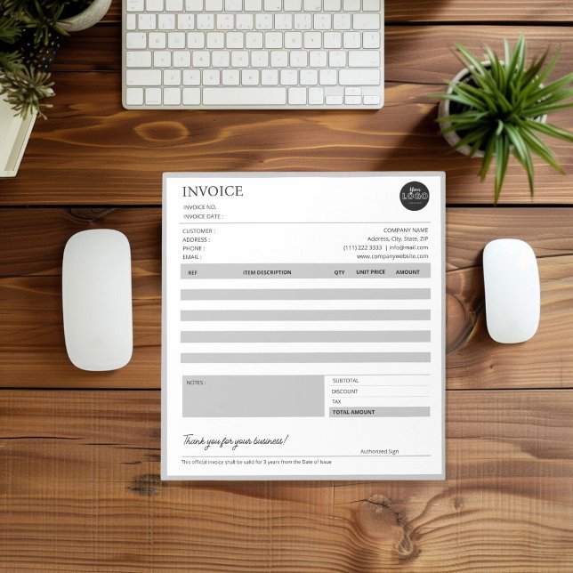 Modern Grey Small Business Invoice Template Notepad (Modern Grey Small Business Invoice Template Notepad desk top mock up)