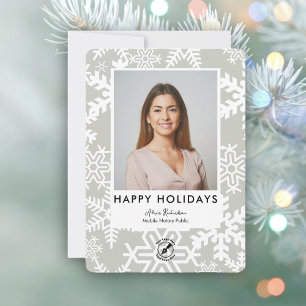 Modern Grey Snowflake Notary Happy Holidays Photo Holiday Card
